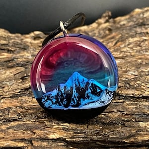 Aurora borealis Wood resin jewelry , Northern lights necklace , Phosphorus Mountain , glow in the dark  pendant ,nordlicht gift necklace