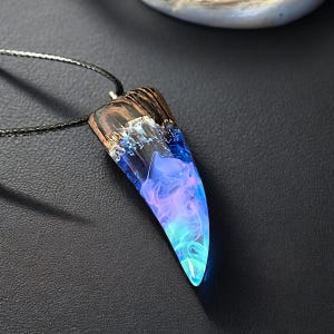 Aurora Borealis Wood Resin Pendant: Glow in the Dark Necklace