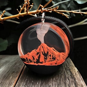 Volcano mountain resin necklace, Birthday gift, glow in the dark pendant, Phosphorus wood resin necklace, Handmade jewelry, Glowing necklace