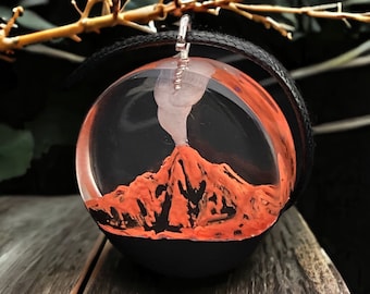 Volcano mountain resin necklace, Birthday gift, glow in the dark pendant, Phosphorus wood resin necklace, Handmade jewelry, Glowing necklace