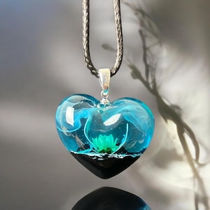 Aurora Borealis Heart Necklace: Resin Flower Pendant, Glow in the Dark