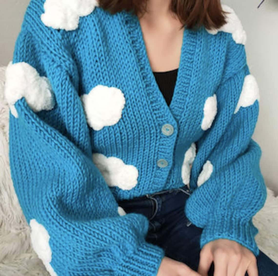 Cárdigan nube cielo azul y suéter de nubes blancas para las Etsy Cárdigan nube cielo azul y suéter de nubes blancas para las Etsy