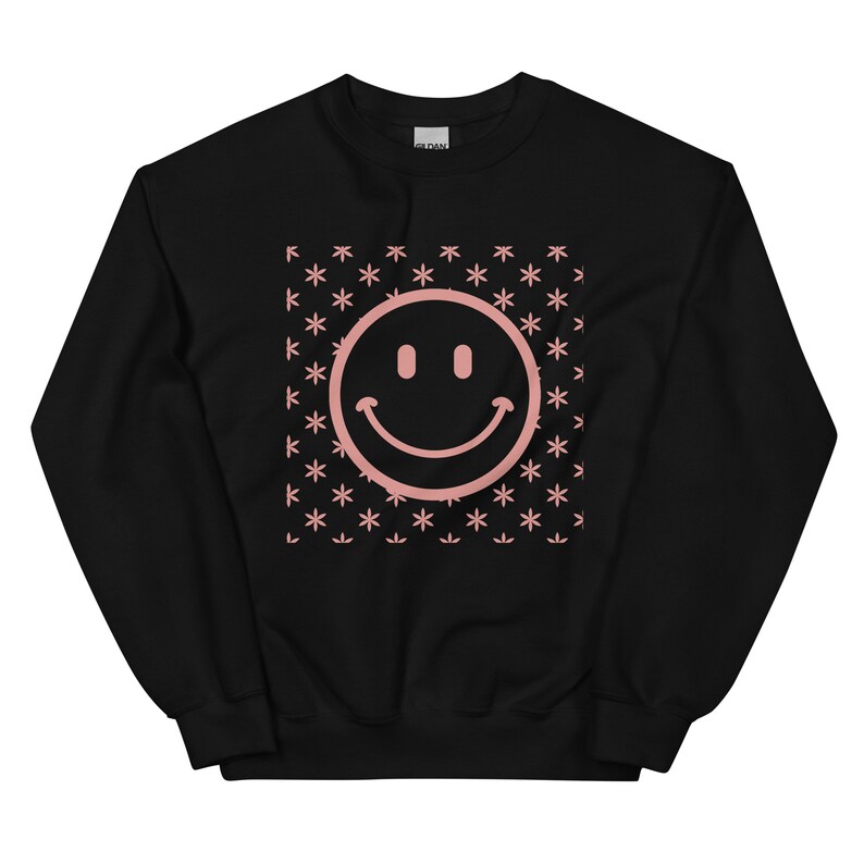 Smiley Face Sweatshirt Flower Pattern Smiley Sweatshirt Etsy