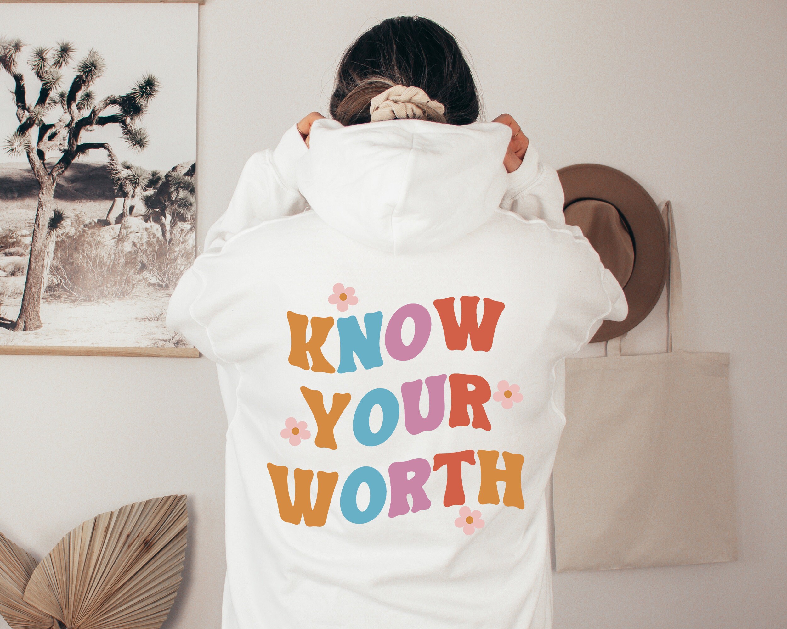 Know Your Worth Trendy Hoodie Positive Sweatshirt Self Love - Etsy
