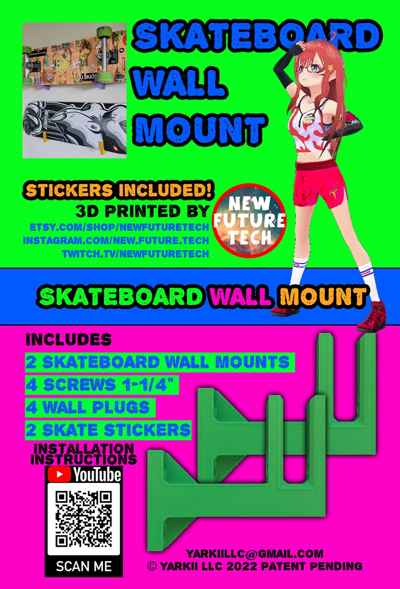 Skateboard Wall Mount 3D Printed With Stickers Etsy