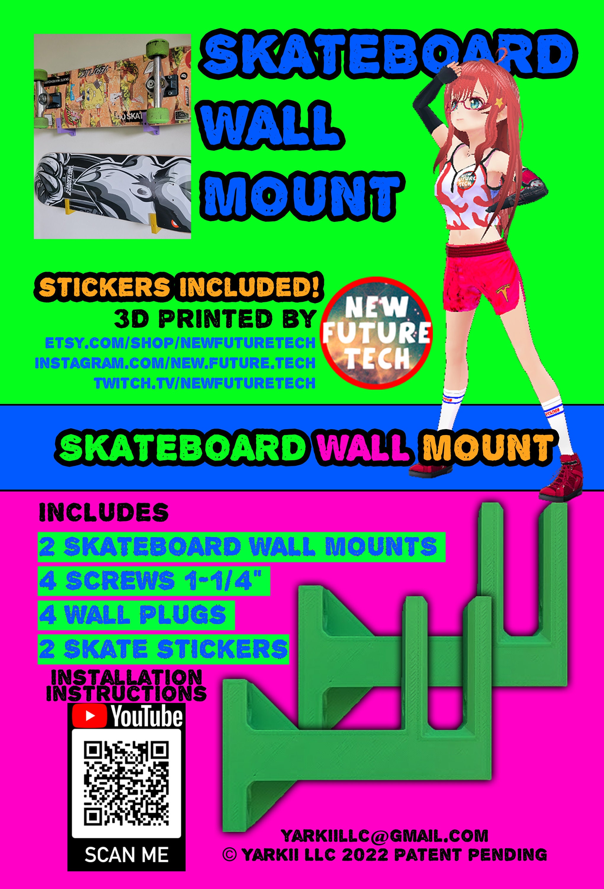 Skateboard Wall Mount 3D Printed With Stickers Etsy Australia