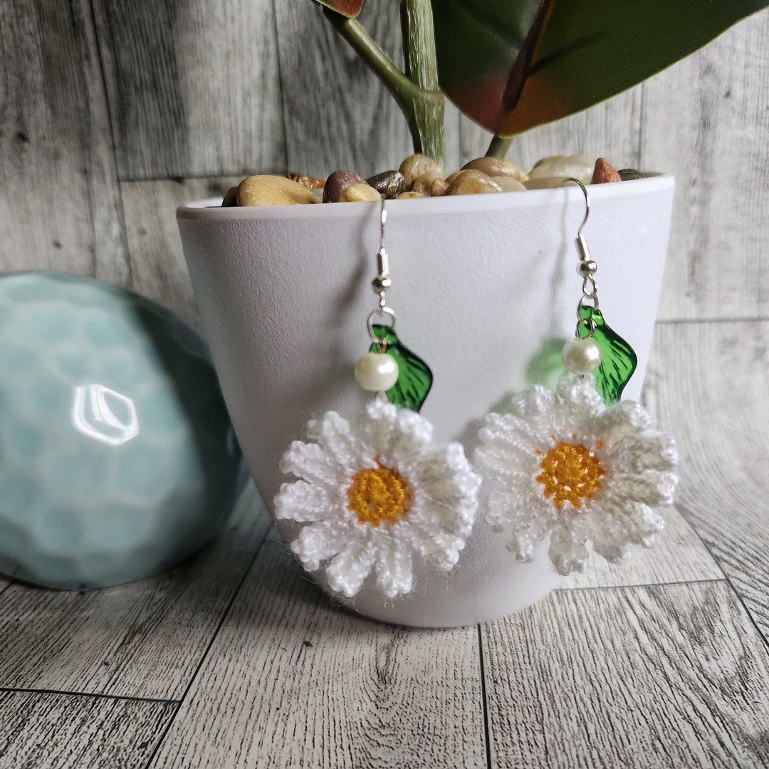 Daisy Crochet Earrings Crochet Earrings Flower Earrings Etsy