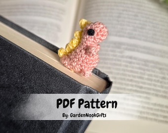 Modello per segnalibro a forma di dinosauro all'uncinetto: regalo per gli amanti dei libri (download digitale)