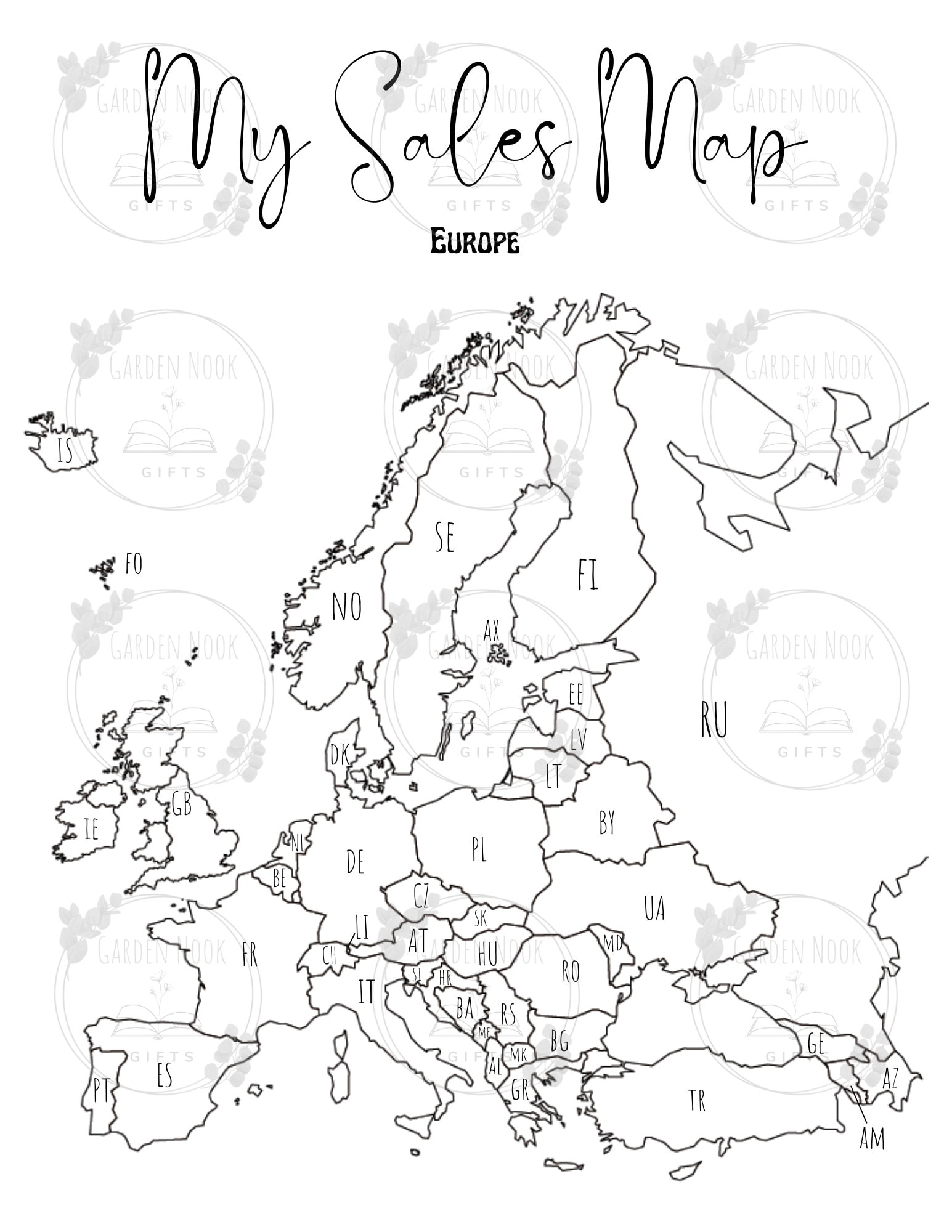 Sales Map Printable Sales Map Sale Tracker Europe Sales Etsy