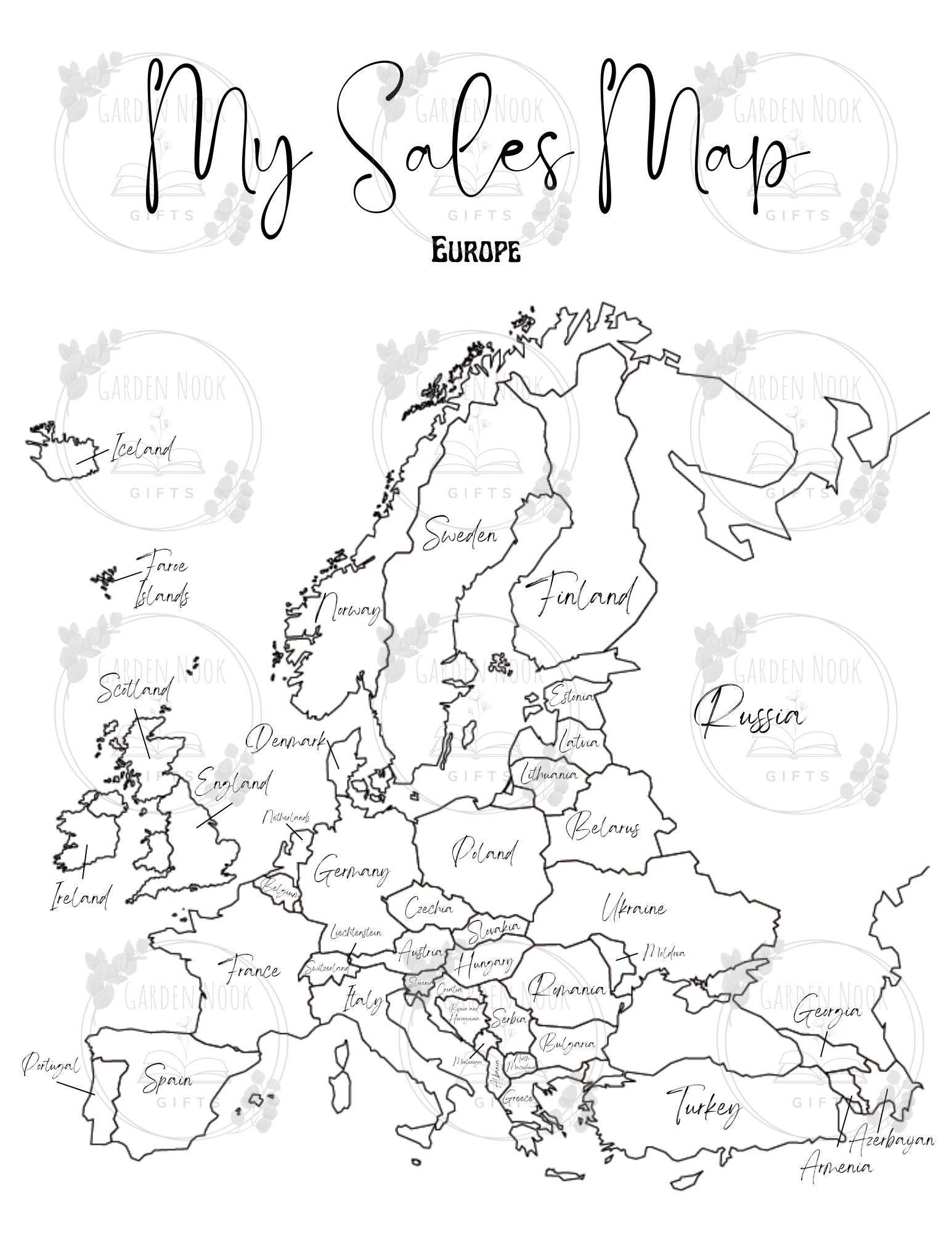 Sales Map Printable Sales Map Sale Tracker Europe Sales - Etsy