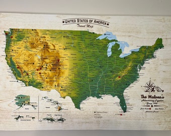 USA National Parks Map with Push Pins, Personalized National Park Map, USA Travel Log Map, Custom and Personalized National Park Map
