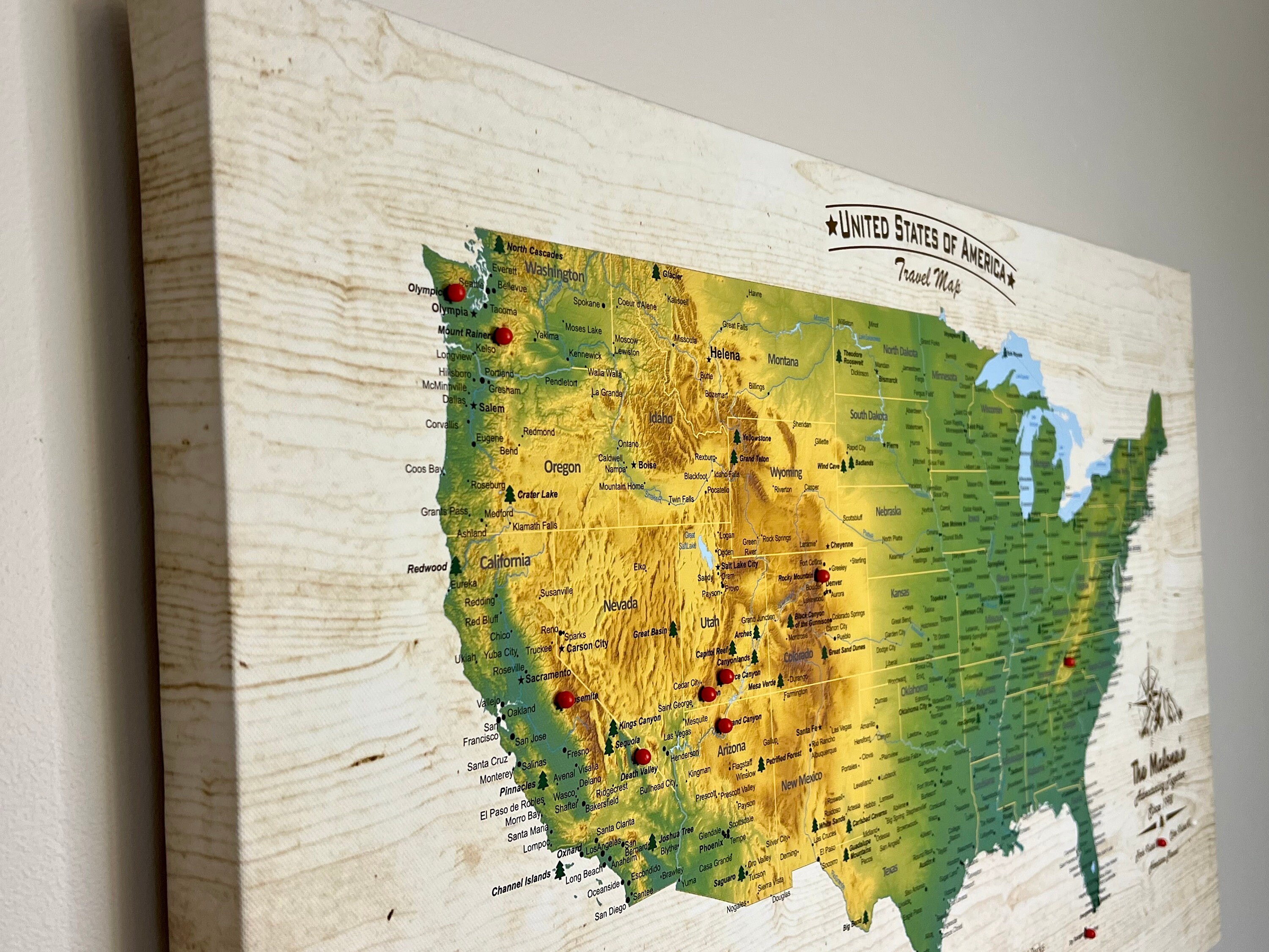 USA National Parks Map With Push Pins, Personalized National Park Map