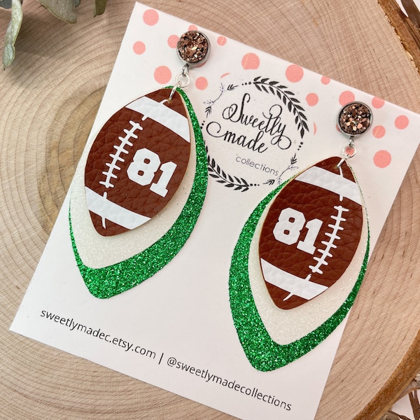 Football earrings, football mom gift, personalized football jewelry with name, two team colors, custom football earrings, number or initials