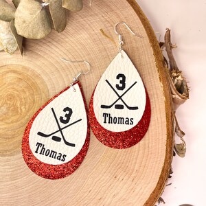 Hockey earrings, ice hockey mom gift, personalized hockey jewelry with name and number, customized team colors, coach gift