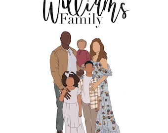 Retrato familiar digital, ilustración personalizada para regalar a la familia, dibujo digital de la familia, ilustración familiar para regalo