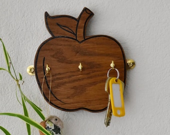 Key holder, key holder for wall, key hanger, key hanger for wall, oak key holder, apple themed gift,  spring time gift,  retirement gift,