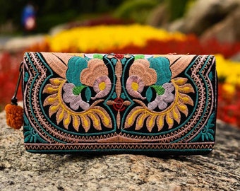 Hippie Brieftasche, Floral Stoff Brieftasche