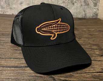 Sombrero de mazorca de maíz: sombrero de granjero con parche de cuero
