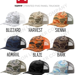 Richardson 112 PFP Custom Leather Patch Hat, Duck Camo, Printed Five Panel, Old School Camo Hat