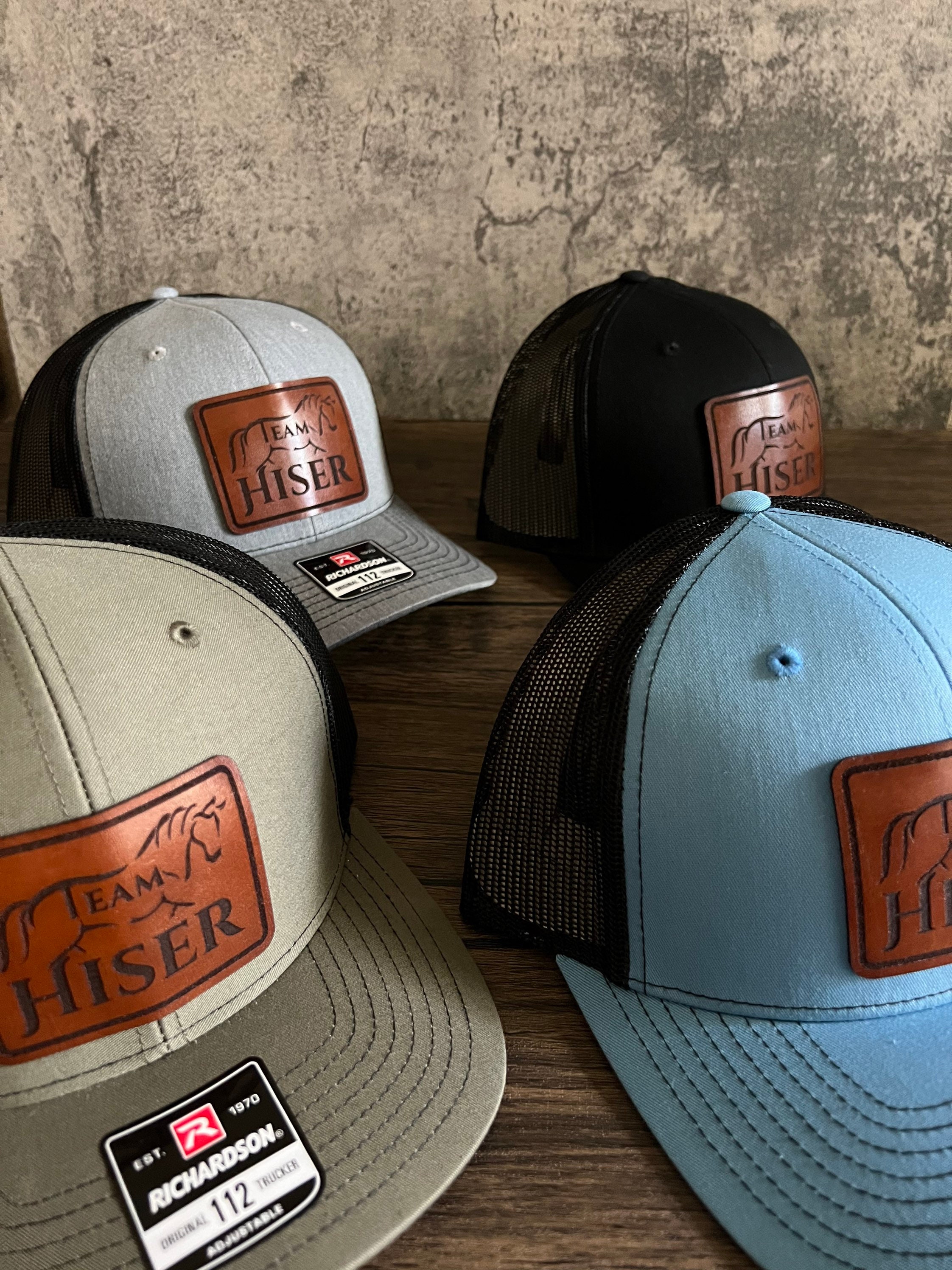 Custom Trucker Leather Patch Hat, Laser Engraved for Company Brand,  Personalized Logo or Text, Richardson Hats 