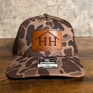 Duck Camo Custom Leather Patch Hats - Richardson 112 PFP Custom Leather Patch Hat, Duck Camo, Printed Five Panel, Old School Camo Hat