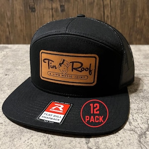 12 Pack - Custom Richardson 168 Flat Bill Leather Patch Hats, 7 Pannel Hat