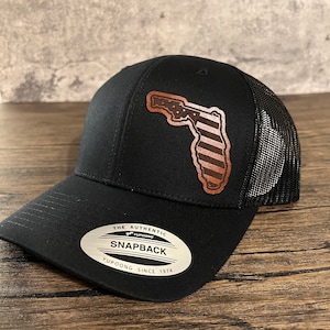 Florida American Flag Hat - State of Florida Leather Patch Hat with American Flag Inside