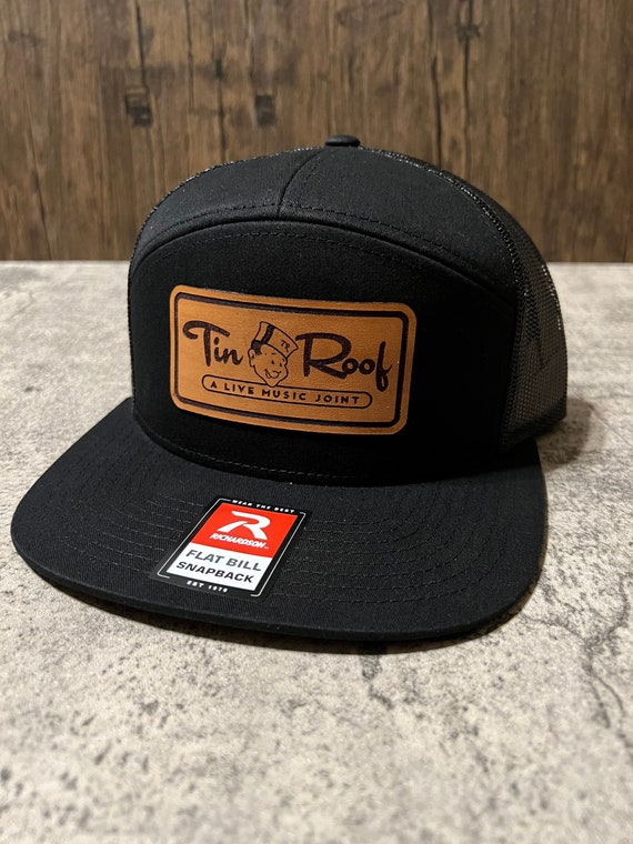 FLAT BILL Custom Leather Patch Hats, Laser Engraved Logo on
