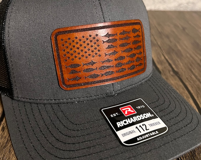 Leather Patch Fishing Flag Hat - Richardson 112 Trucker