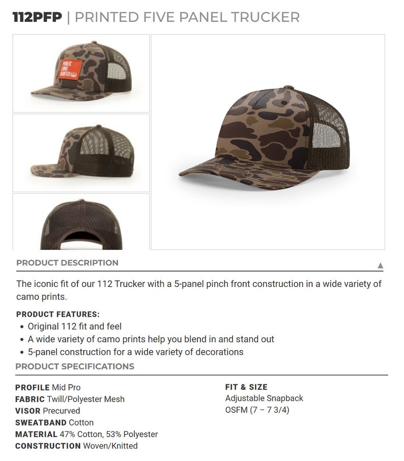 Op de afbeelding: Een bruine en groene camouflage trucker-pet met een zwart mesh-achterpaneel. De pet heeft een 5-paneel pinch-frontconstructie en een verstelbare snapback-sluiting. De pet is gemaakt van 47% katoen en 53% polyester.