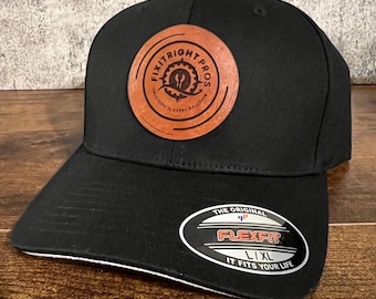 Flexfit Fitted Custom Leather Patch Hat - S M L XL XXL Fitted Hat / Large / Medium Fitted Hat