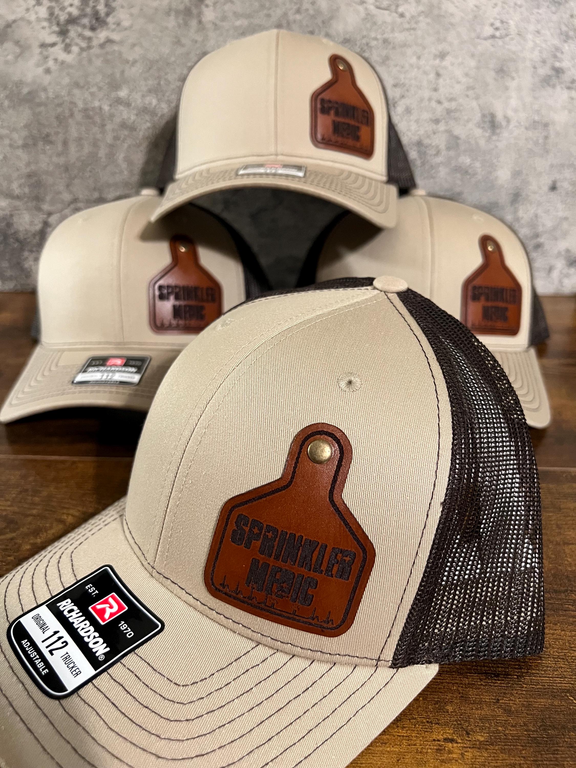 Cattle Ear Tag Custom Leather Patch TRUCKER Hats, Laser