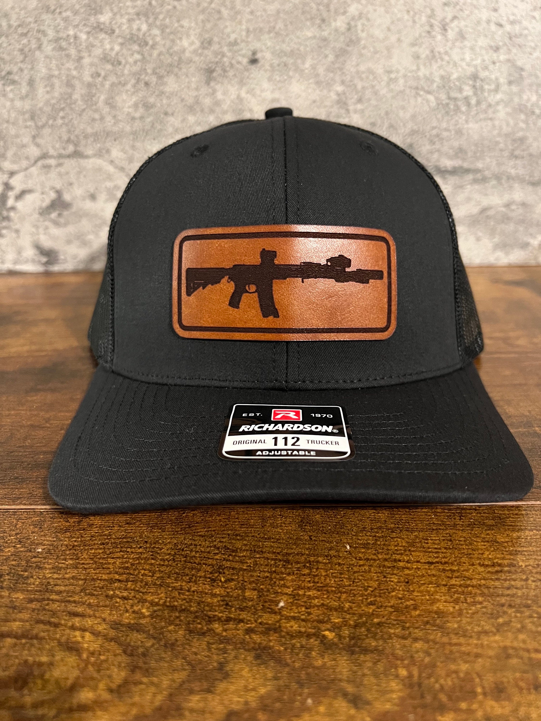 AR15 Patch Hat / Leather Patch / USA Hat Snapback Trucker