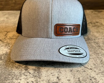 Coach Hat - Custom Leather Patch Hat - Coach Gift - Sports Hat - Baseball Hat