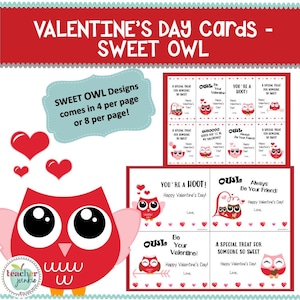 DIGITAL DOWNLOAD/PRINTABLE Valentine&#39;s Day Cards - Sweet Owl Love