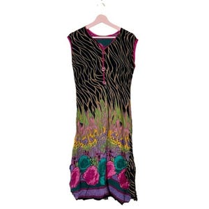 Vintage abstract animal floral print sleeveless midi dress