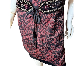 Y2K Dimri Red Floral Tapestry Skirt S Embroidered Velvet Waist Side Zip fairy