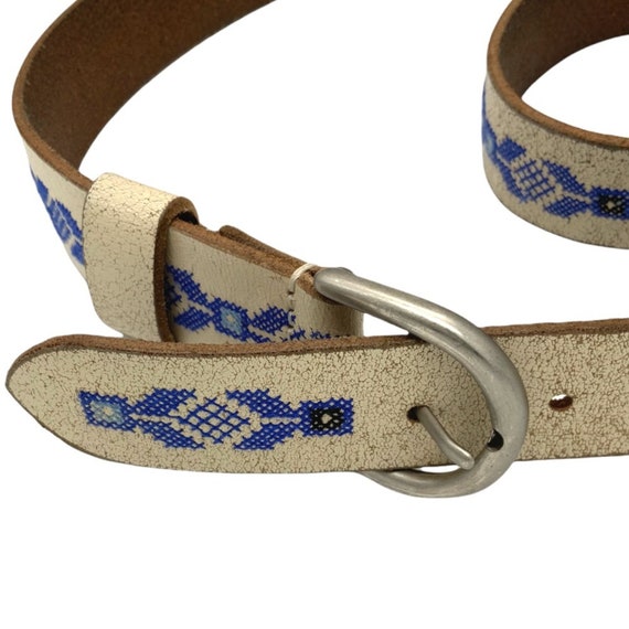 Leather belt embroidered crackled belt - image 2