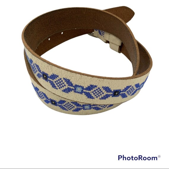 Leather belt embroidered crackled belt - image 3