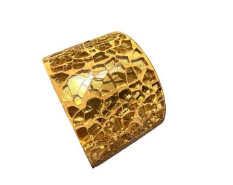 Pulsera ancha llamativa de cristal craquelado con mosaico dorado, accesorio bohemio glamuroso