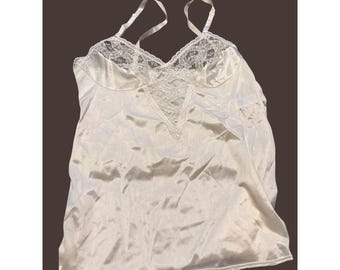 Vintage Ivory Satin Spitze Camisole Top Verstellbare Träger Weiß Dessous Camis