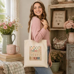 Patchwork Heart Quilt Tote | Patchwork Pattern Tote Bag, Cute Sewing Theme