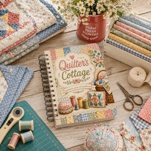 Cuaderno de espiral Quilter's Cottage / Diario floral de patchwork para acolchado