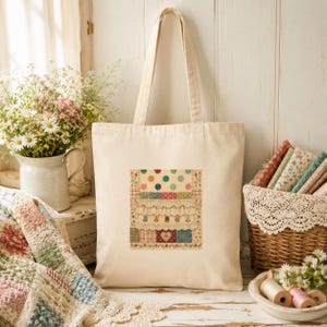 Patchwork Heart Quilt Tote | Patchwork Pattern Tote Bag, Cute Sewing Theme