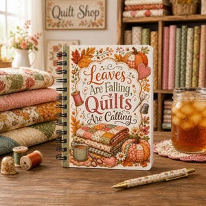 Fall Pumpkin Quilt Design Spiral Bound Journal, 5 x 7 Cozy Craft Notebook