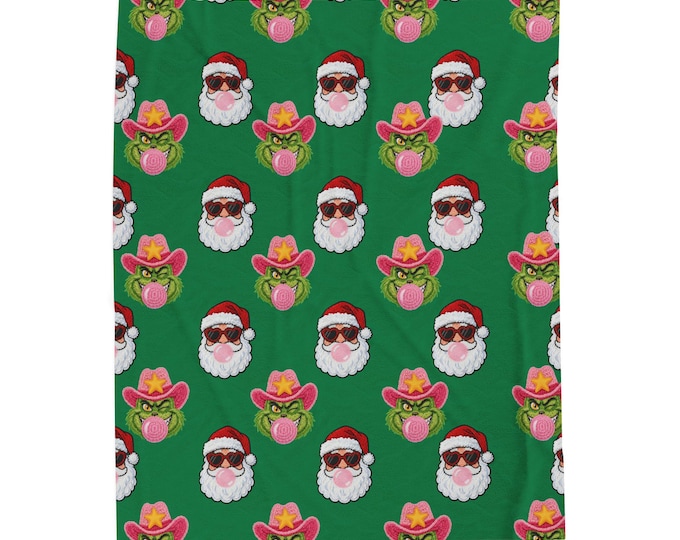 Santa and Cowboy Heart Pattern Velveteen Plush Blanket