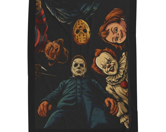 Spooktacular Velveteen Plush Blanket - Horror Movie Characters, Cozy Throw, Perfect Halloween Gift, Home Décor, Movie Night Essential