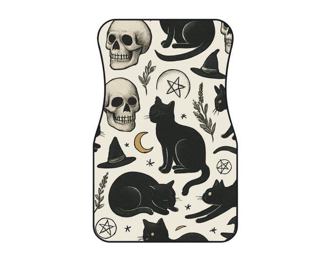 Spooky Cat-Themed Car Mats Set of 4 | Halloween Decor, Pet Lover Gift, Unique Car Accessories, Gothic Home Decoration