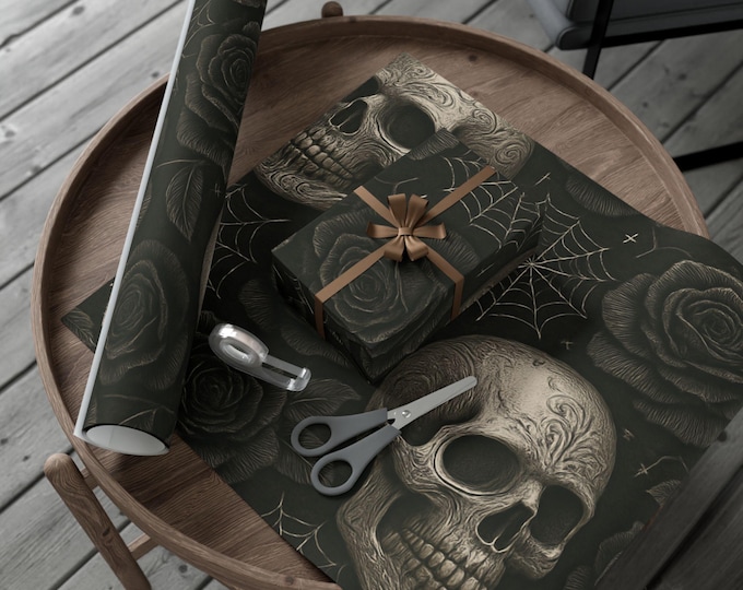 Spooky Skull Gift Wrap Papers | Halloween, Birthday, Gothic Decor, Unique Wrapping Paper, Creepy Gift Packaging