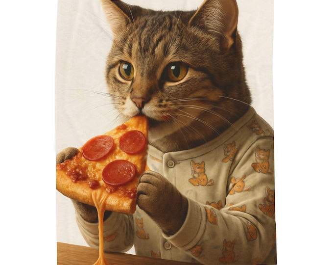 Funny Cat Pizza Velveteen Plush Blanket, Cozy Cat-themed Throw, Gift for Cat Lovers, Soft Blanket for Home Decor, Unique Pet Lover Gift